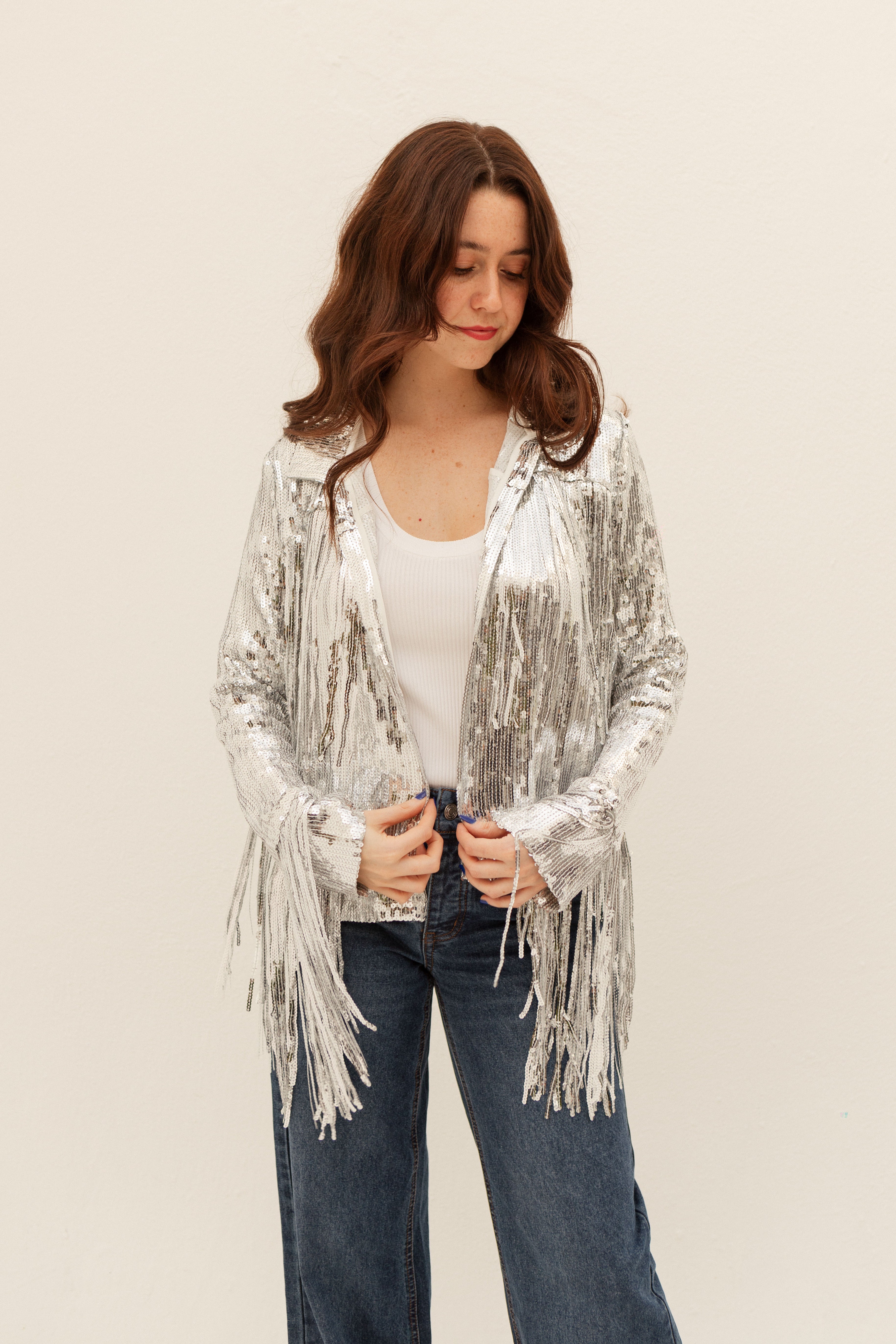 Chaqueta Plateada de Lentejuelas