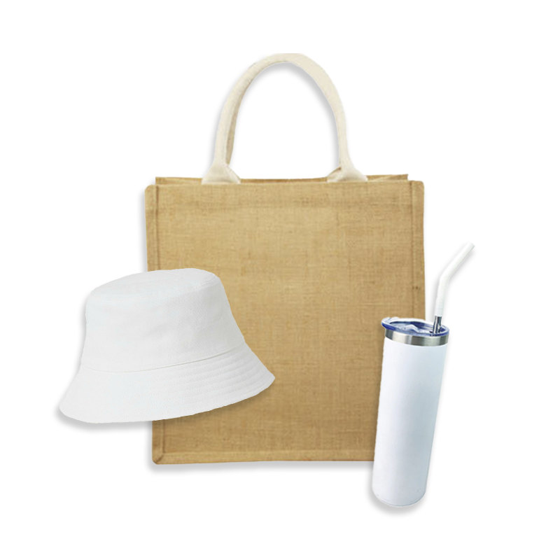 Kit Personalizado 3: Bucket hat, Bolsa yute, Termo