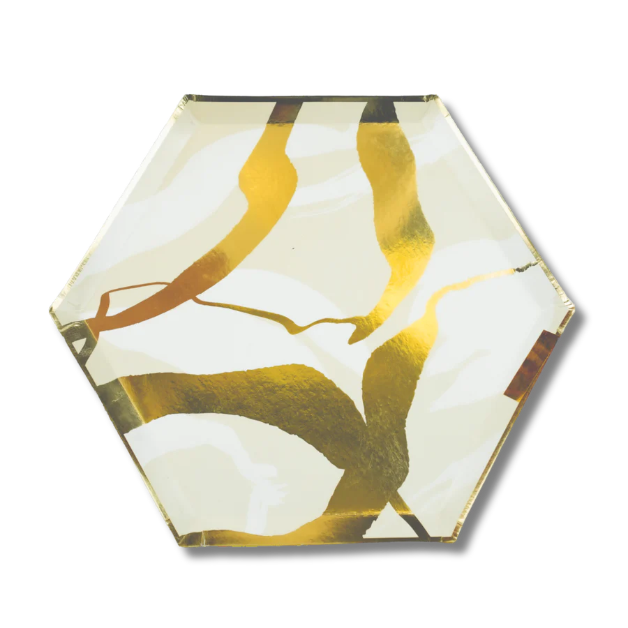 Plato desechable marble dorado grande