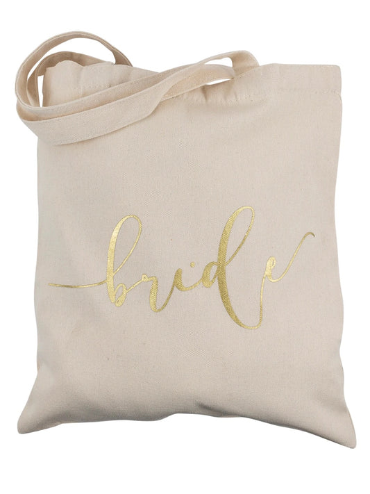 bolsa tote color beige con leyenda "bride" 