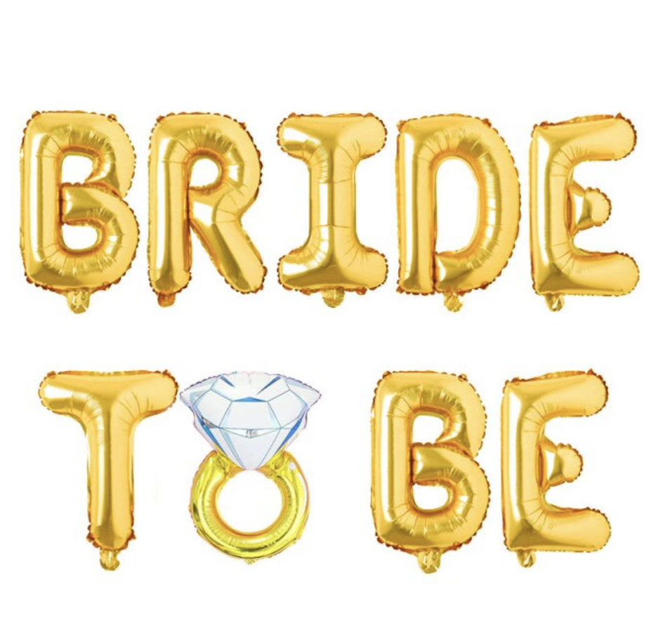 Globo Dorado decorativo “Bride to Be” con anillo, disponible en varios colores.