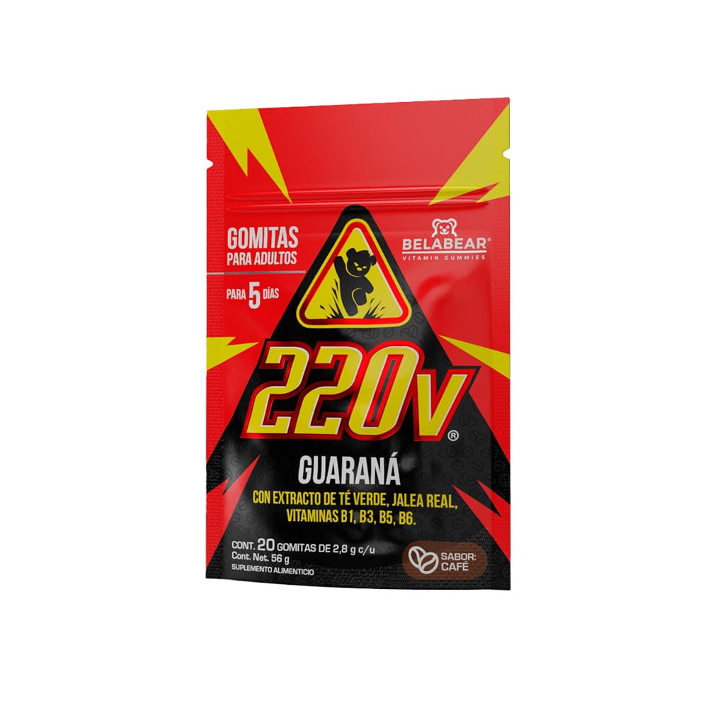 Gomitas Belabear 220v sabor café con extracto de guaraná para energía y concentración.