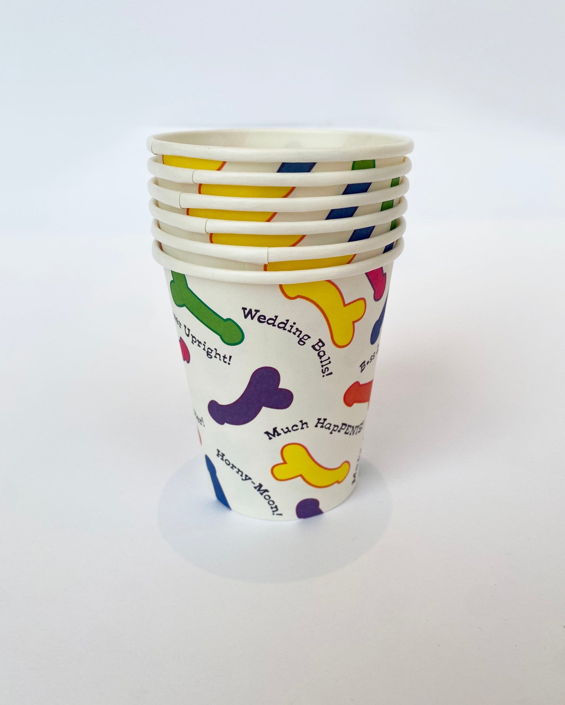 6 vasos de papel con diseño de p*nes multicolor