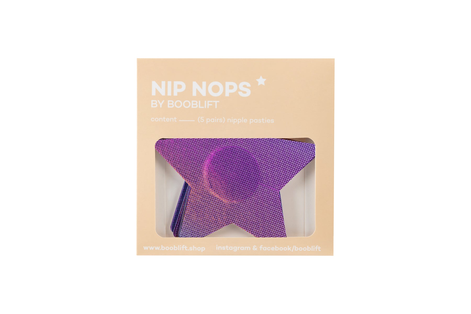 Caja de pezoneras desechables Booblift Bride Thru Neon Purple Star, pack de 5 pares en forma de estrella morada