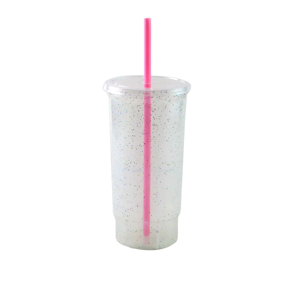 Termo despedida plástico-30 oz blanco popote rosa