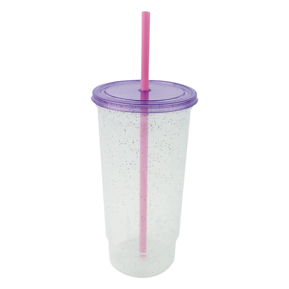 Termo despedida plástico-30 oz blanco popote morado